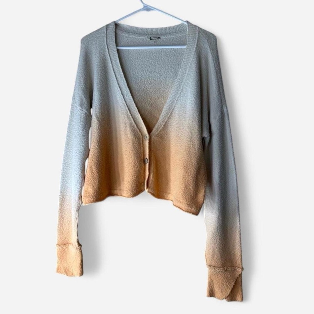 Free People Ombre Button Down Cardigan Cream Orange NWOT Boho Cozy Sweater